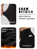Womens Thermal Fleece Lined High Waisted with Pockets Leggings, Workout Winter Warm Tights Soft Yoga Running Pants