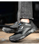 Men's Steel Toe Lightweight Work Shoes Microfiber Leather All Season Anti Smashing AntiStab Low Top Labor Protection Footwear