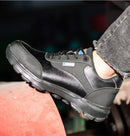 Men's Steel Toe Lightweight Work Shoes Microfiber Leather All Season Anti Smashing AntiStab Low Top Labor Protection Footwear